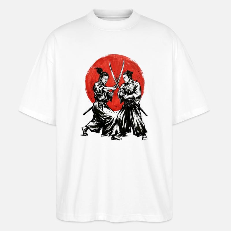 Samurai-Duellieren im roten Kreis - Stanley/Stella Oversized Unisex Bio T-Shirt Blaster 2.0 - Weiß