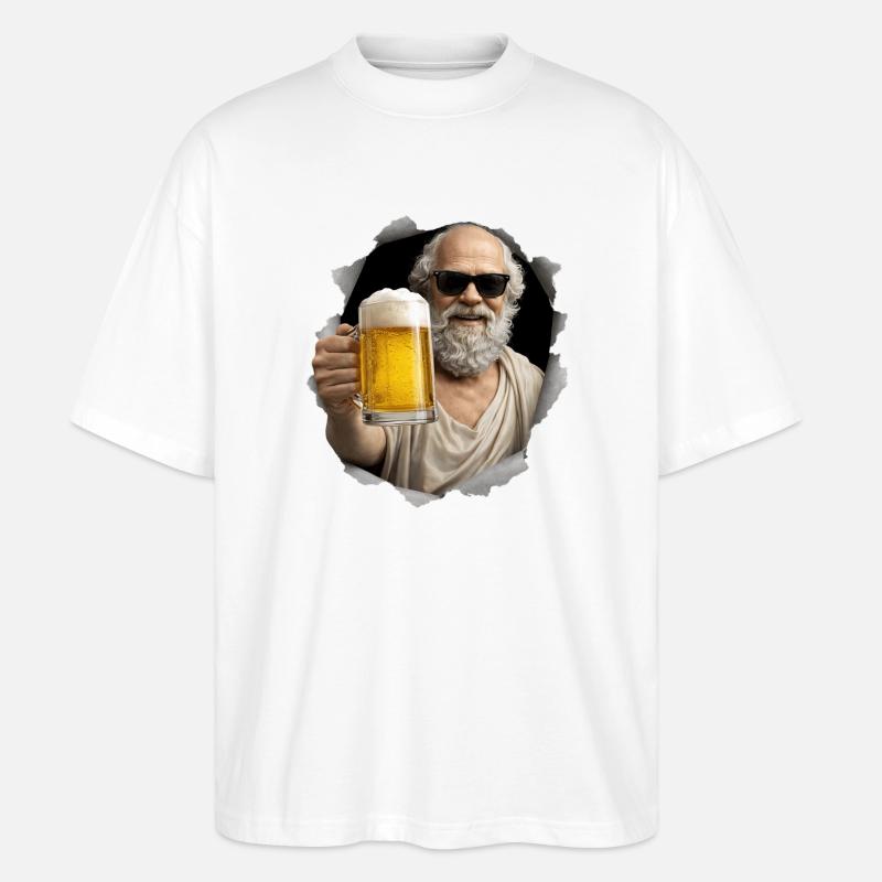 Socrates mit Bier und Sonnenbrille - Stanley/Stella Oversized Unisex Bio T-Shirt Blaster 2.0 - Weiß