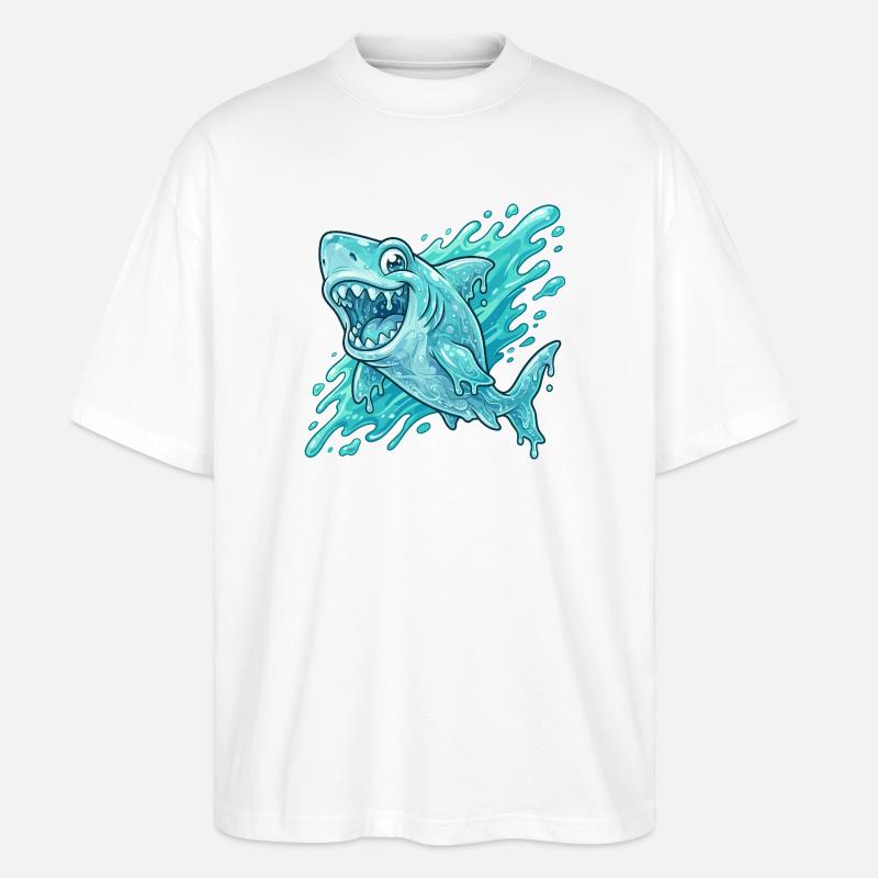 Blauer Hai Splash Abenteuer - Stanley/Stella Oversized Unisex Bio T-Shirt Blaster 2.0 - Weiß