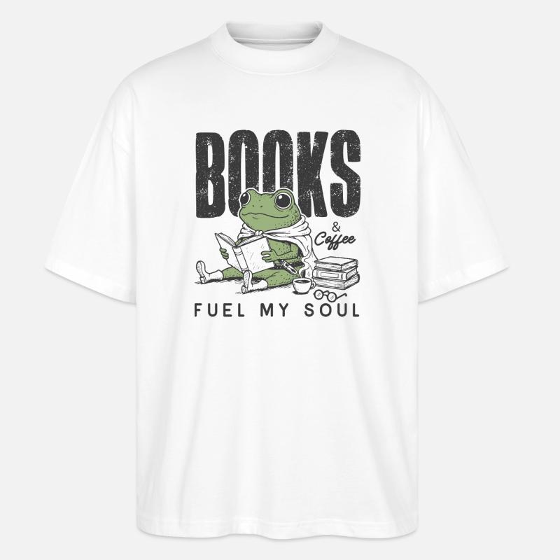 Frosch liest Bücher & Kaffee - Stanley/Stella Oversized Unisex Bio T-Shirt Blaster 2.0 - Weiß