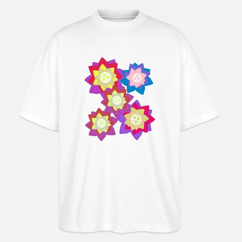Mandala des Fleurs Fleurs en Fleurs - T-shirt bio Blaster 2.0 coupe oversize Stanley/Stella Unisexe - blanc