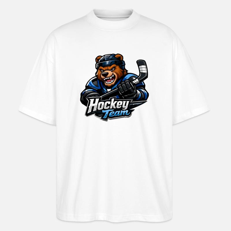 Bär Eishockey Team Maskottchen - Stanley/Stella Oversized Unisex Bio T-Shirt Blaster 2.0 - Weiß