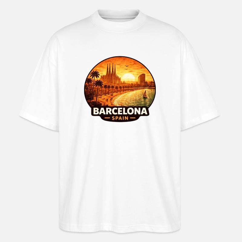 Barcelona Spanien Sunset Skyline - Stanley/Stella Oversized Unisex Bio T-Shirt Blaster 2.0 - Weiß