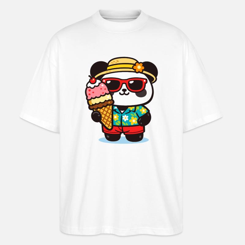 Panda Surf mit Eis - Stanley/Stella Oversized Unisex Bio T-Shirt Blaster 2.0 - Weiß