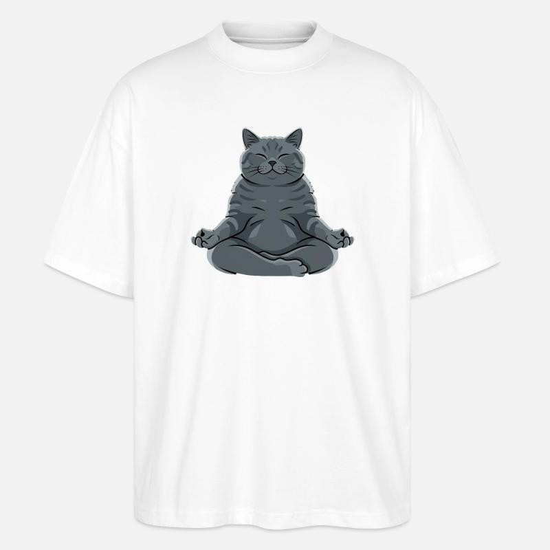 Meditierende Graue Katze - Stanley/Stella Oversized Unisex Bio T-Shirt Blaster 2.0 - Weiß