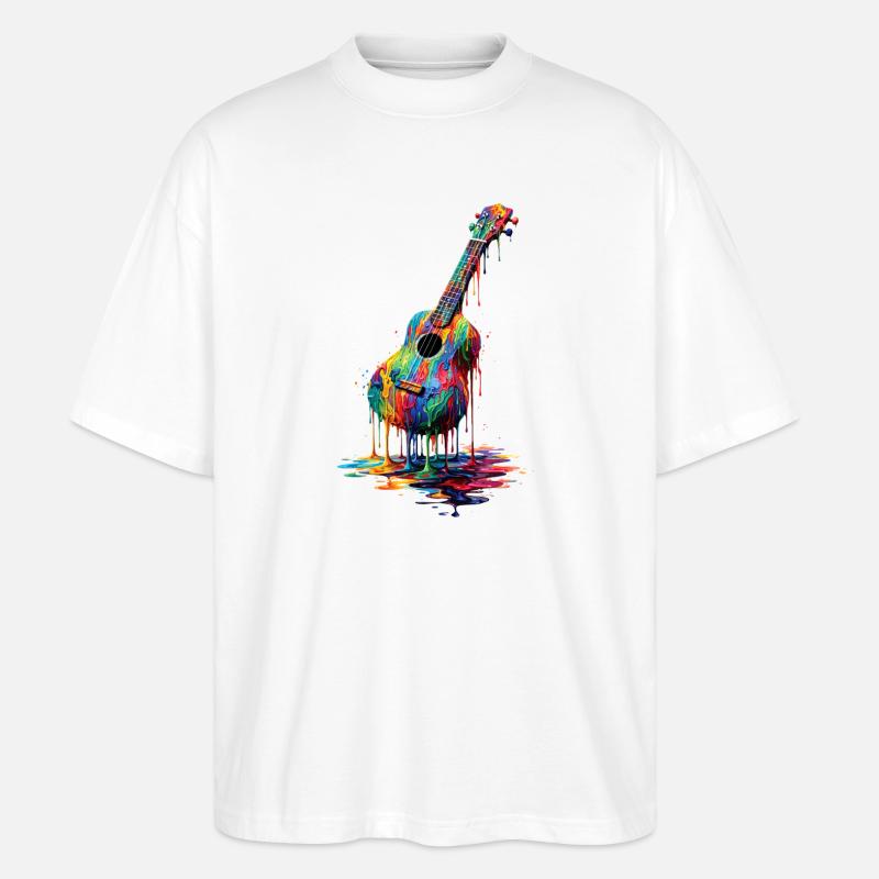 Ukulele with dripping paint - Stanley/Stella Oversized Unisex Organic T-shirt Blaster 2.0 - white