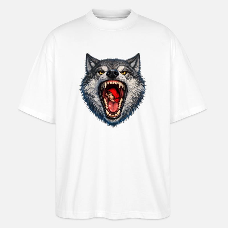 Wolfskopf mit Rotkäppchen - Stanley/Stella Oversized Unisex Bio T-Shirt Blaster 2.0 - Weiß