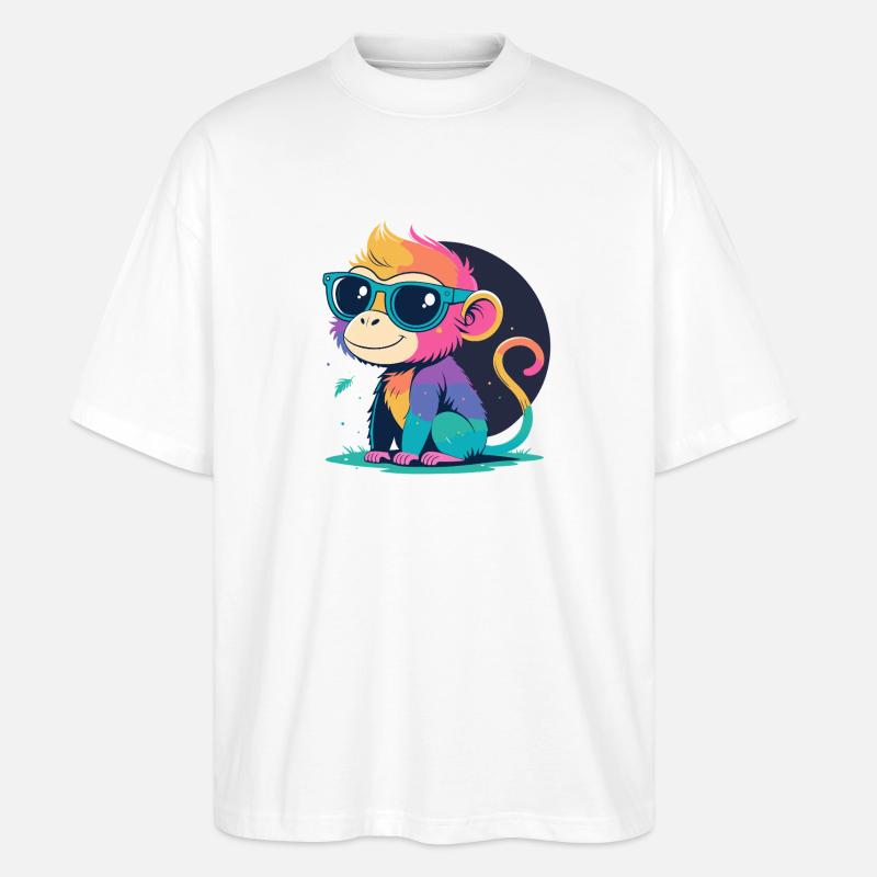 Regenbogenaffe mit Brille - Stanley/Stella Oversized Unisex Bio T-Shirt Blaster 2.0 - Weiß