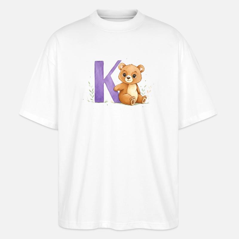 Aquarell Bär mit Buchstabe K - Stanley/Stella Oversized Unisex Bio T-Shirt Blaster 2.0 - Weiß