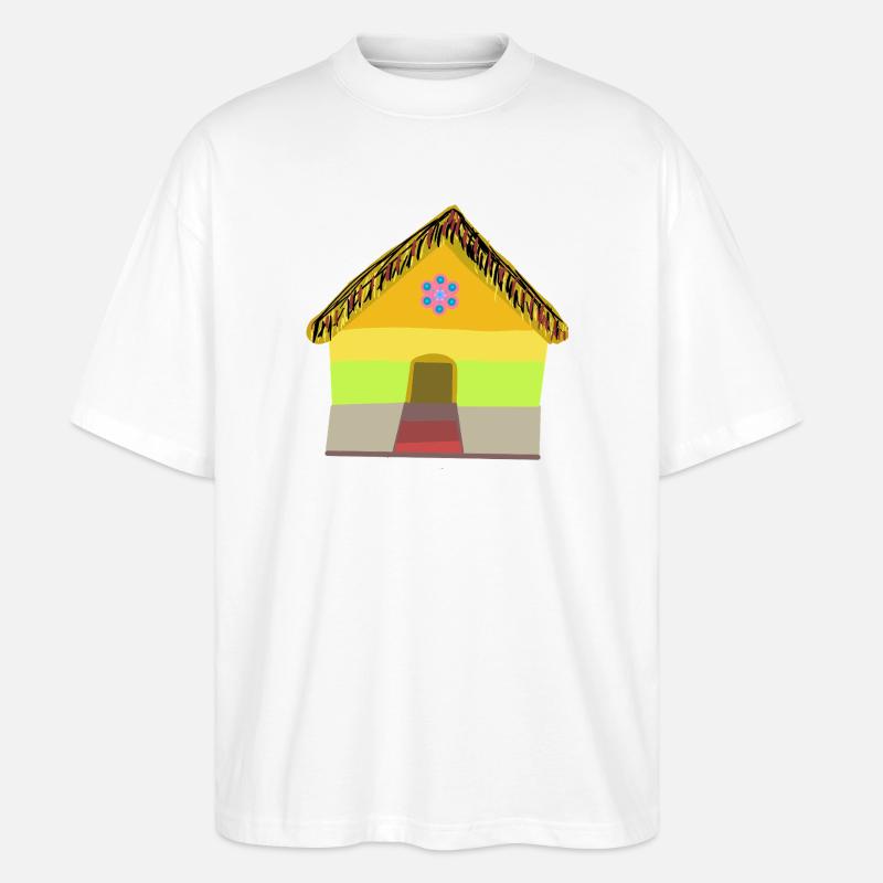 Buntes Dorfhaus mit Strohdach - Stanley/Stella Oversized Unisex Bio T-Shirt Blaster 2.0 - Weiß