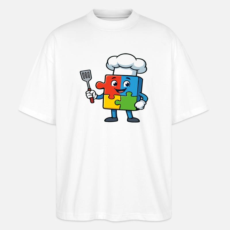 Puzzle Piece Chef Maskottchen - Stanley/Stella Oversized Unisex Bio T-Shirt Blaster 2.0 - Weiß