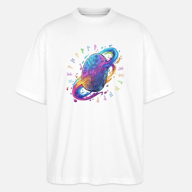 Regenbogen Runen Schild - Stanley/Stella Oversized Unisex Bio T-Shirt Blaster 2.0 - Weiß