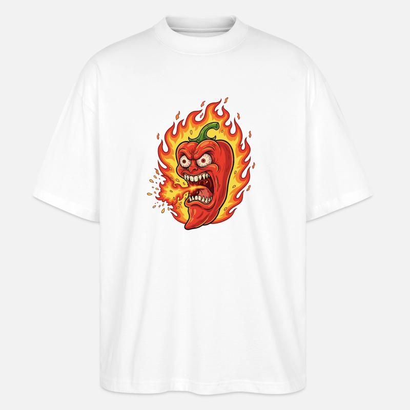Flammenpeperoni Wütendes Gesicht - Stanley/Stella Oversized Unisex Bio T-Shirt Blaster 2.0 - Weiß