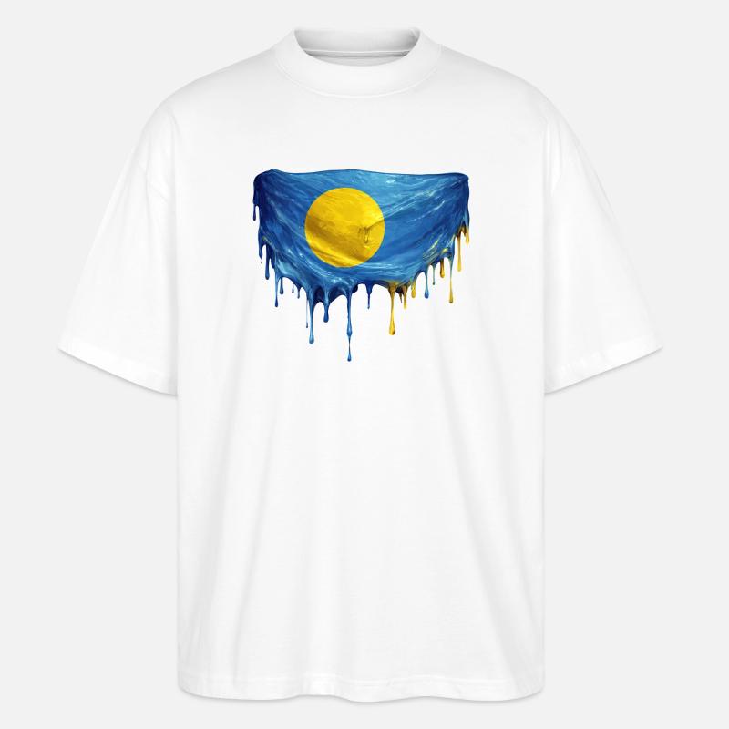 Drapeau Dégoulinant de Palaos - T-shirt bio Blaster 2.0 coupe oversize Stanley/Stella Unisexe - blanc