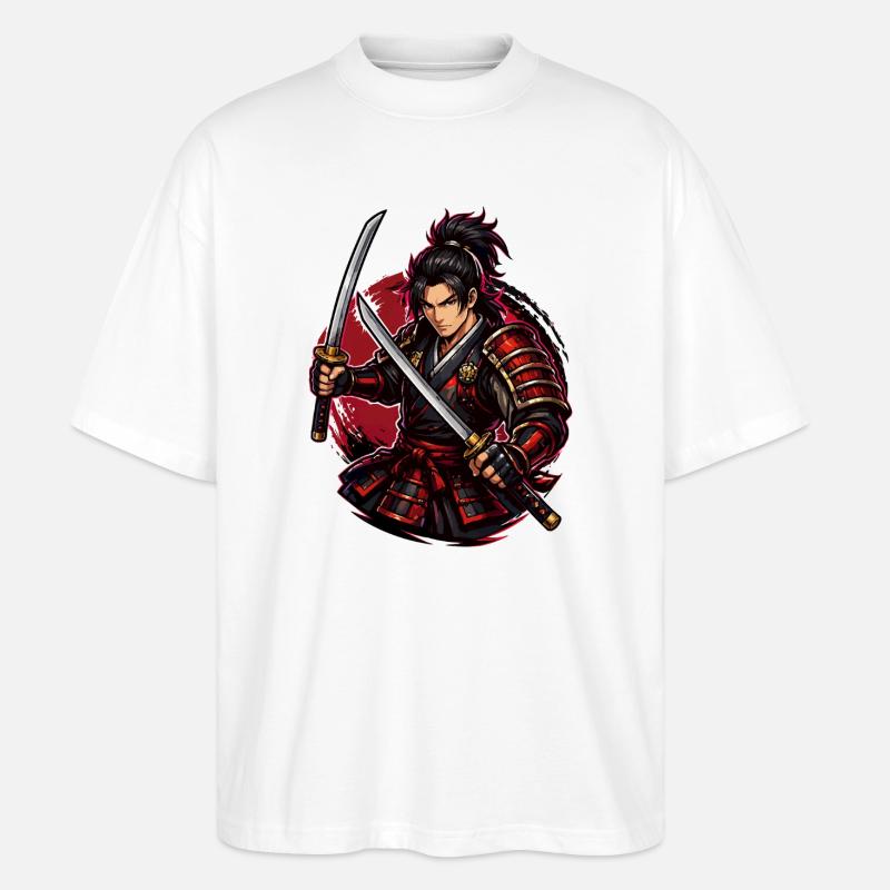 Combattant Samouraï dans Red Swirl - T-shirt bio Blaster 2.0 coupe oversize Stanley/Stella Unisexe - blanc
