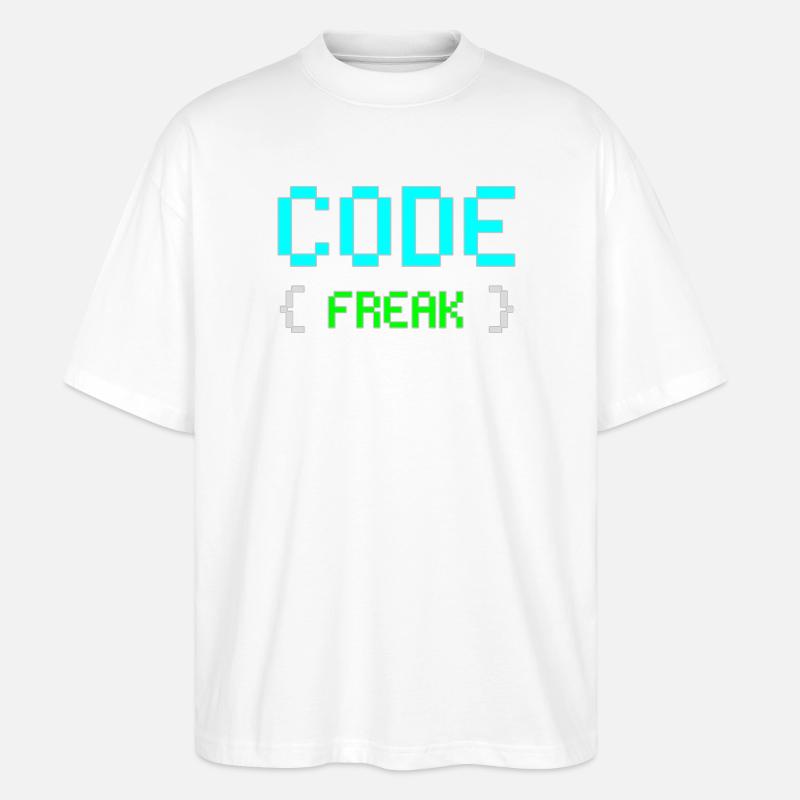 Pixel Code Freak Neon Tee - Stanley/Stella Oversized Unisex Bio T-Shirt Blaster 2.0 - Weiß