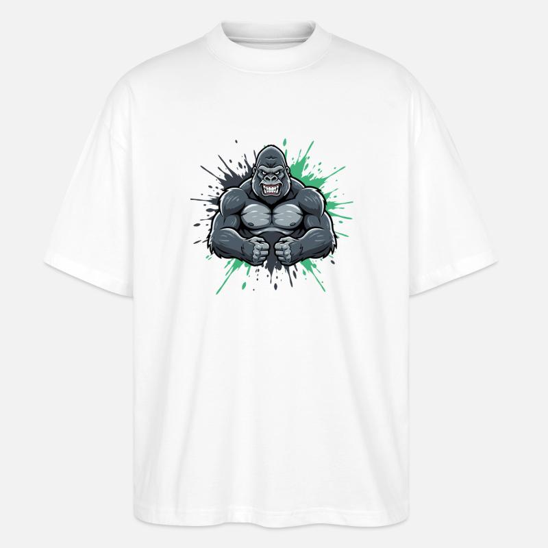 Gorilla Kraft Comic Smash - Stanley/Stella Oversized Unisex Bio T-Shirt Blaster 2.0 - Weiß
