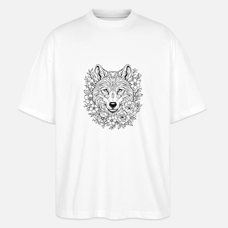 Art de géométrie du Loup Sacré - T-shirt bio Blaster 2.0 coupe oversize Stanley/Stella Unisexe - blanc