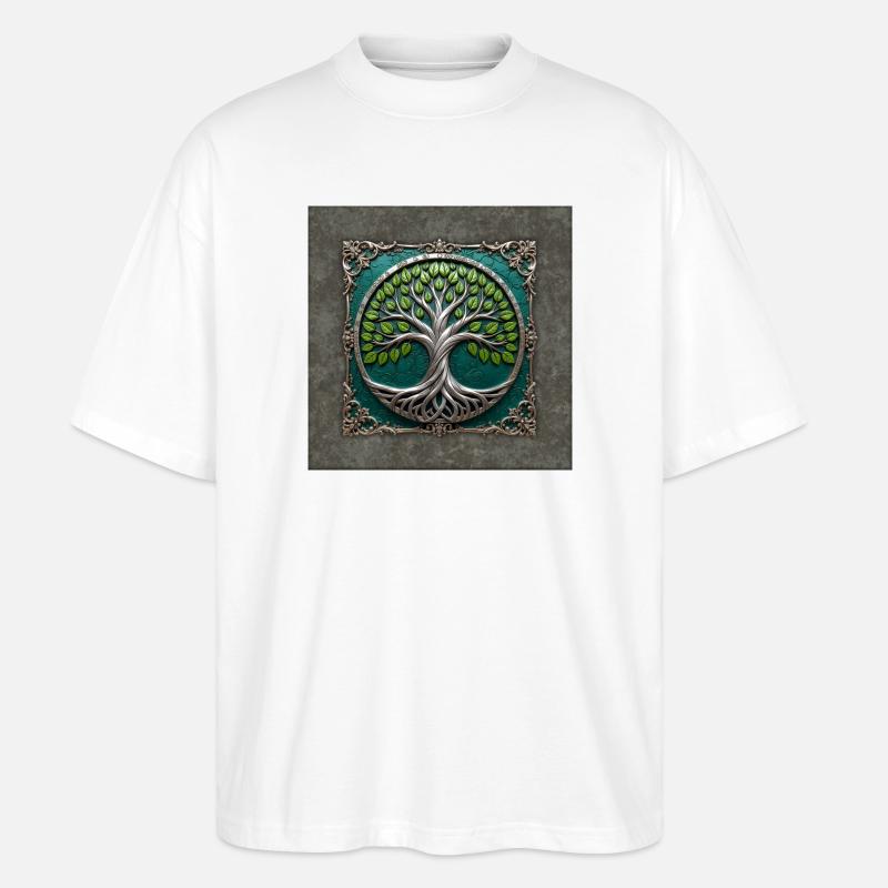 Arbre de Vie Circulaire d’Argent - T-shirt bio Blaster 2.0 coupe oversize Stanley/Stella Unisexe - blanc