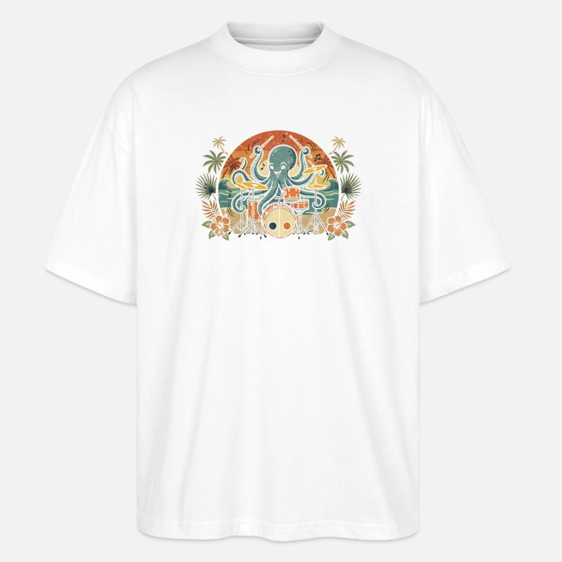 Percussionniste Tropical Octopus - T-shirt bio Blaster 2.0 coupe oversize Stanley/Stella Unisexe - blanc