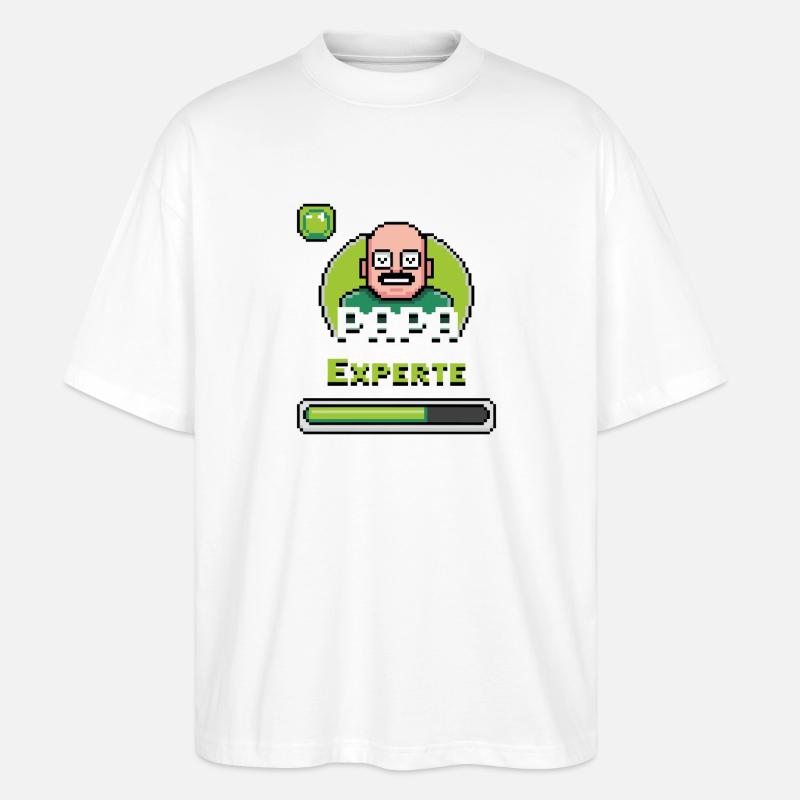 Papa Gaming Experte Level Design - Stanley/Stella Oversized Unisex Bio T-Shirt Blaster 2.0 - Weiß