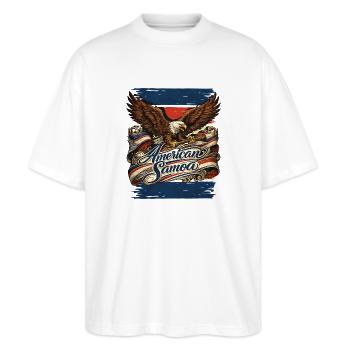 Adler über Flaggenband American Samoa - Stanley/Stella Oversized Unisex Bio T-Shirt Blaster 2.0 - Weiß - Vorne - Alina (178cm) & Michal (187cm)