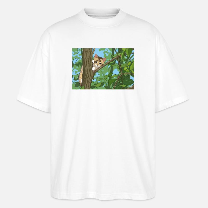 Chat explorant les branches - T-shirt bio Blaster 2.0 coupe oversize Stanley/Stella Unisexe - blanc