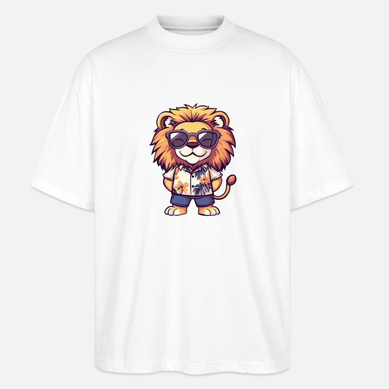 Löwe Comic Urlaub - Stanley/Stella Oversized Unisex Bio T-Shirt Blaster 2.0 - Weiß