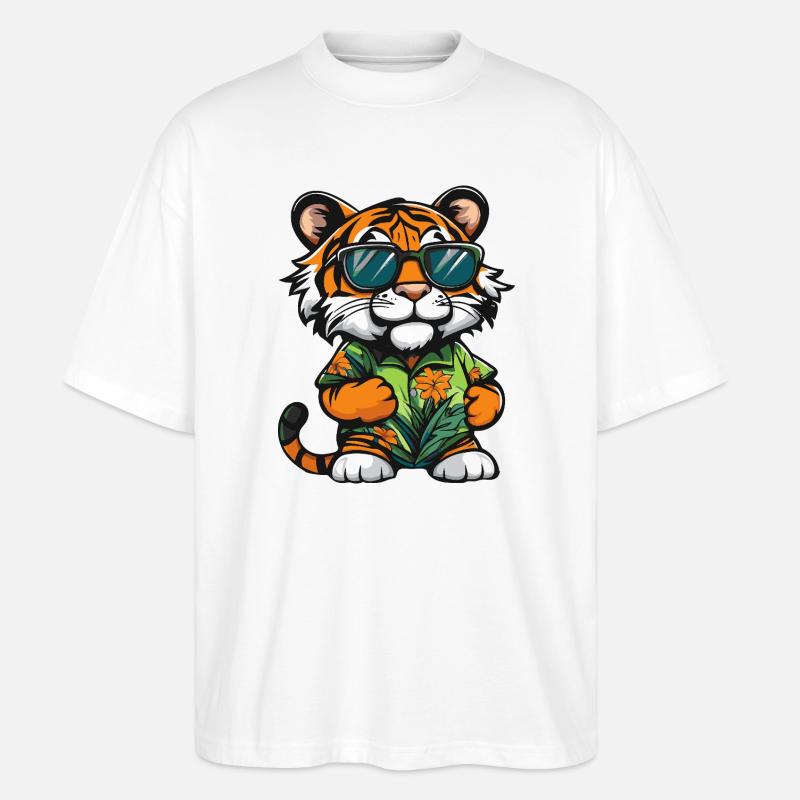 Tiger Comic Urlaub - Stanley/Stella Oversized Unisex Bio T-Shirt Blaster 2.0 - Weiß