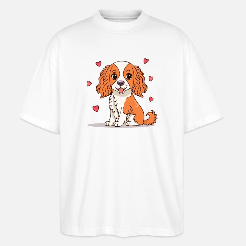 Cavalier Spaniel (Comic) - Stanley/Stella Oversized Unisex Organic T-shirt Blaster 2.0 - white