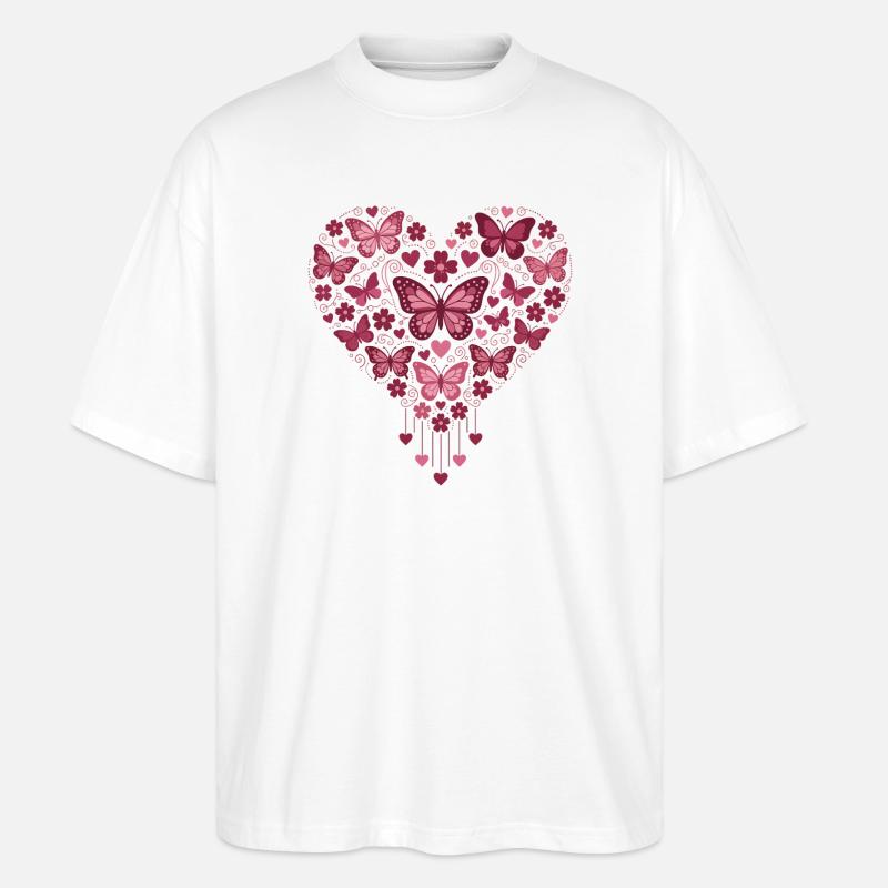 Cœur Papillon Fleuri Éclat - T-shirt bio Blaster 2.0 coupe oversize Stanley/Stella Unisexe - blanc