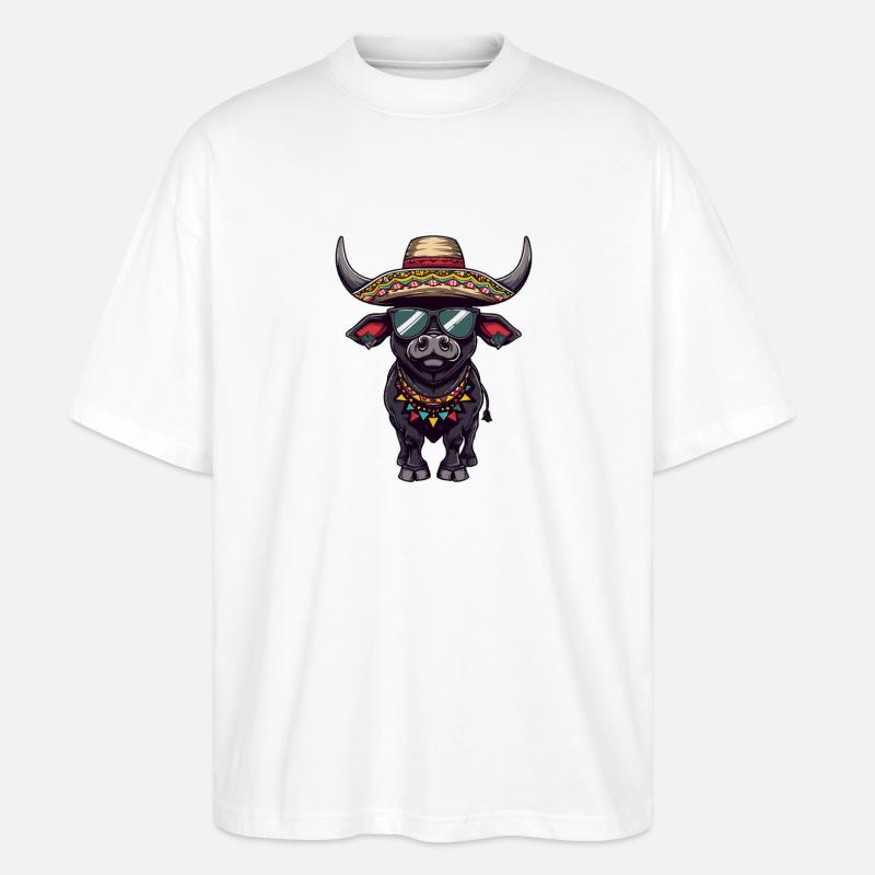 Stier Comic Lustig Sombrero - Stanley/Stella Oversized Unisex Bio T-Shirt Blaster 2.0 - Weiß