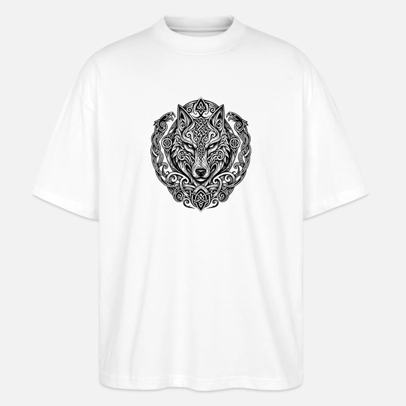Knotenkunst Wolfskopf - Stanley/Stella Oversized Unisex Bio T-Shirt Blaster 2.0 - Weiß