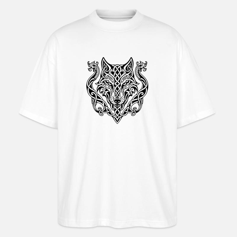 Keltischer Wolfkopf Knotendesign - Stanley/Stella Oversized Unisex Bio T-Shirt Blaster 2.0 - Weiß
