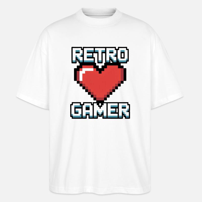 Retro Gamer Pixel Herz - Stanley/Stella Oversized Unisex Bio T-Shirt Blaster 2.0 - Weiß