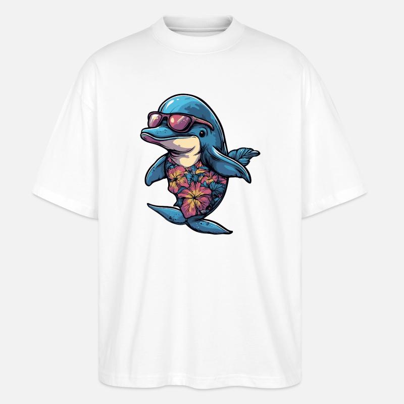 Delfin Comic Urlaub - Stanley/Stella Oversized Unisex Bio T-Shirt Blaster 2.0 - Weiß