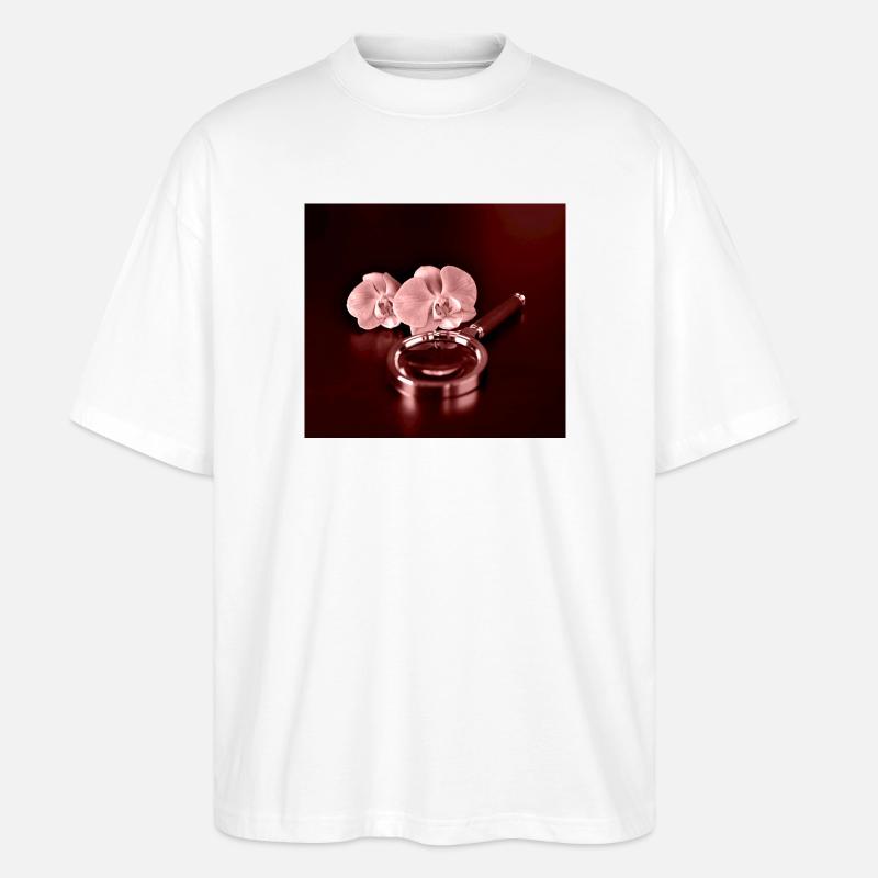 Fleurs d’orchidée et loupe - T-shirt bio Blaster 2.0 coupe oversize Stanley/Stella Unisexe - blanc