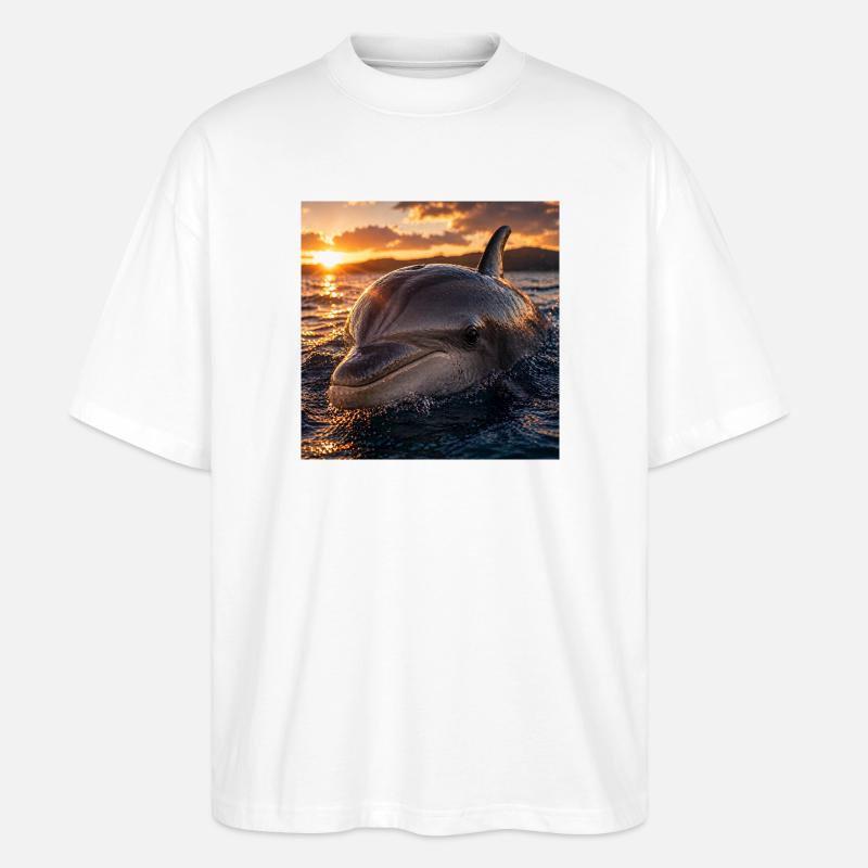 Dauphin au coucher du soleil - T-shirt bio Blaster 2.0 coupe oversize Stanley/Stella Unisexe - blanc