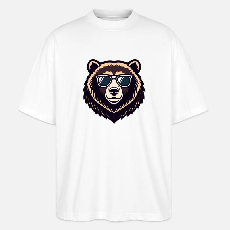 Cooler Bär mit Brille - Stanley/Stella Oversized Unisex Bio T-Shirt Blaster 2.0 - Weiß