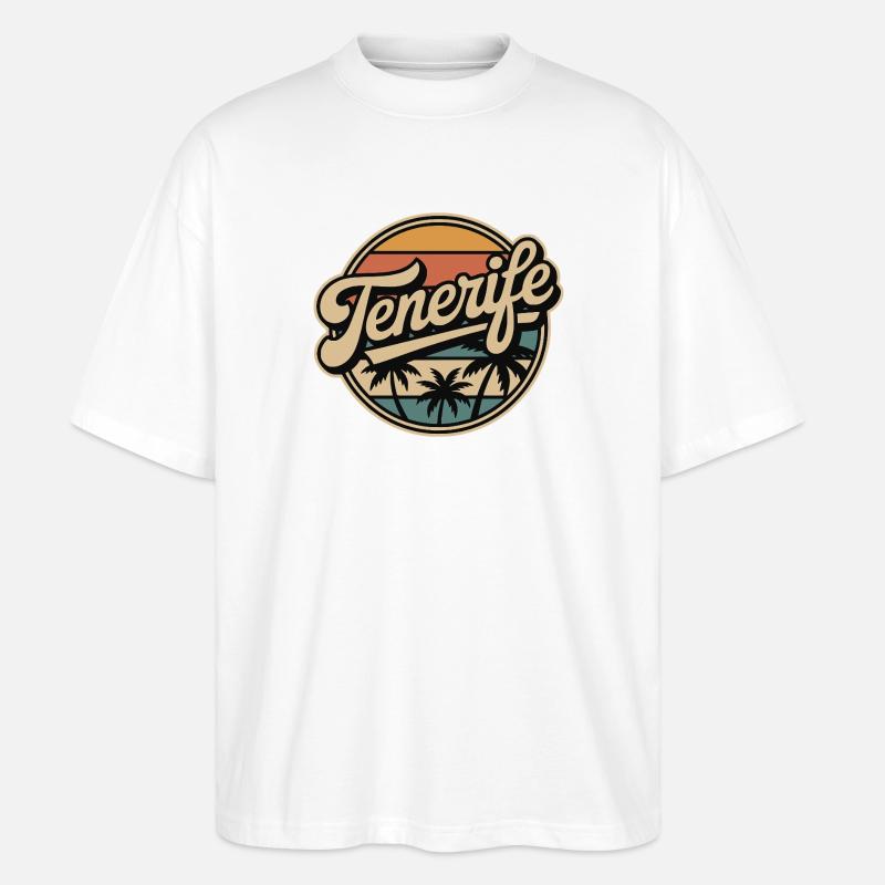 Tenerife Retro Sonnenuntergangsdesign - Stanley/Stella Oversized Unisex Bio T-Shirt Blaster 2.0 - Weiß
