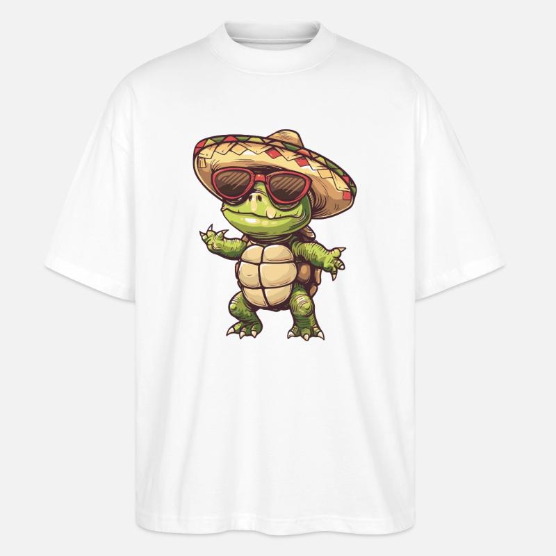 Turtle Comic Funny Sombrero - Stanley/Stella Oversized Unisex Organic T-shirt Blaster 2.0 - white