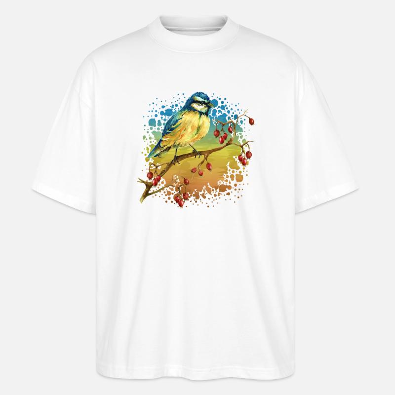 Bunter Vogel - Stanley/Stella Oversized Unisex Bio T-Shirt Blaster 2.0 - Weiß