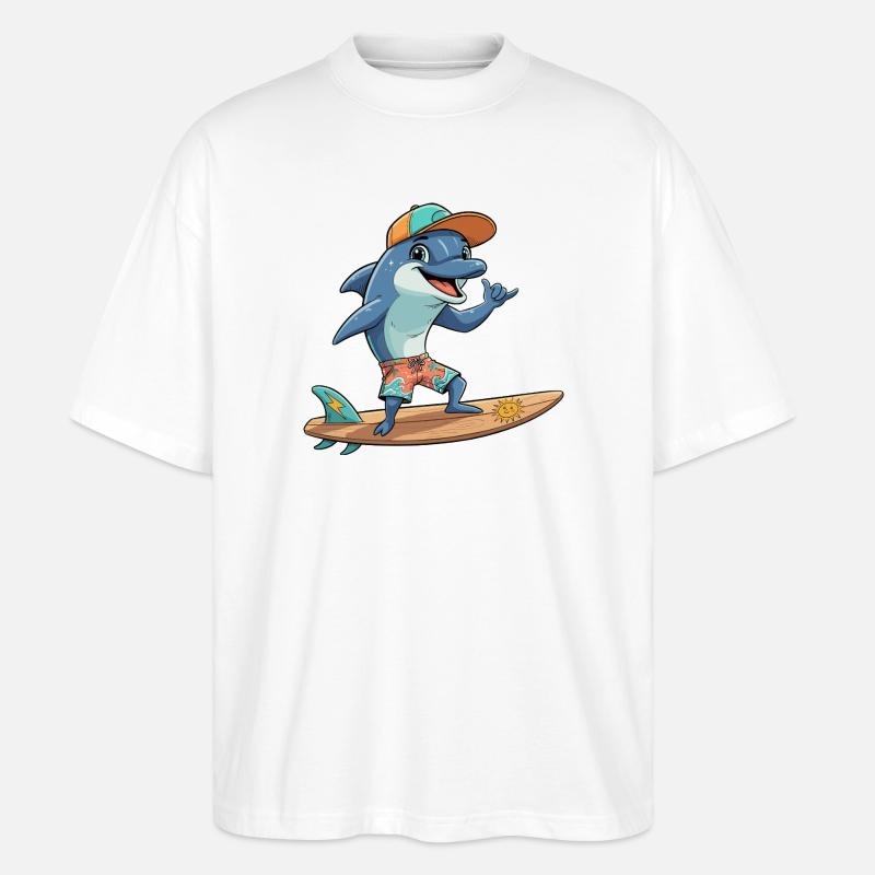 Surfer Delfin Strandlook - Stanley/Stella Oversized Unisex Bio T-Shirt Blaster 2.0 - Weiß