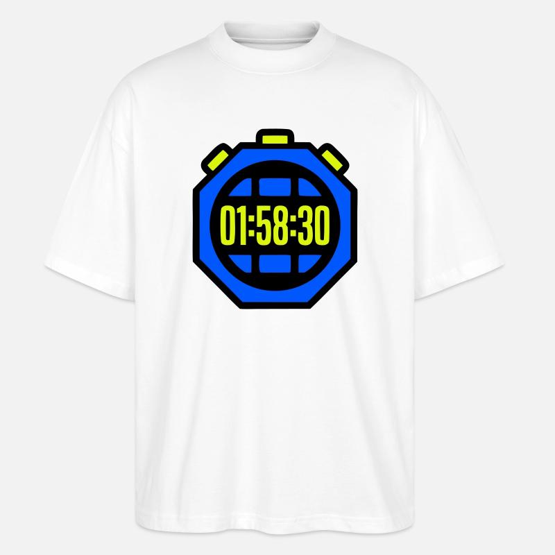 Stoppuhr Bestzeit Halbmarathon - Stanley/Stella Oversized Unisex Bio T-Shirt Blaster 2.0 - Weiß