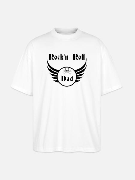 Dad Rock and Roll Skull Wings - Stanley/Stella Oversized Unisex Organic T-shirt Blaster 2.0 - white