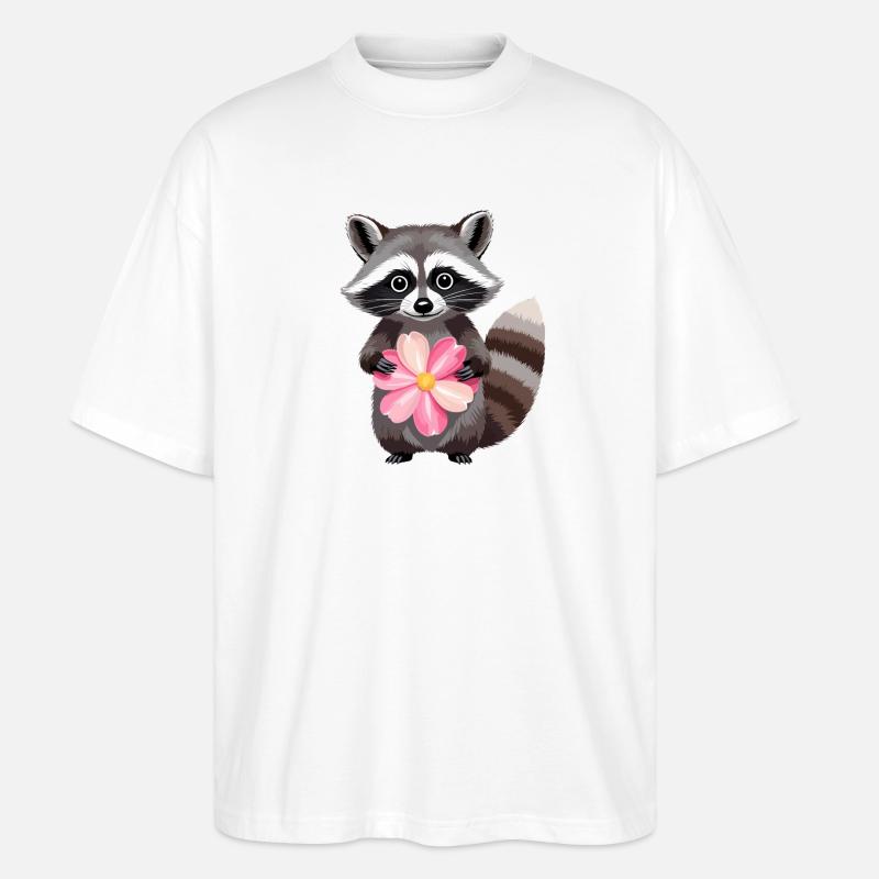 Raton laveur câlin avec une fleur - T-shirt bio Blaster 2.0 coupe oversize Stanley/Stella Unisexe - blanc
