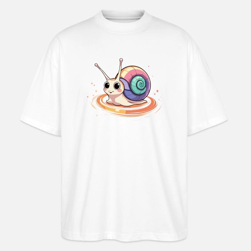Regenbogen-Schnecke im Wirbelzauber - Stanley/Stella Oversized Unisex Bio T-Shirt Blaster 2.0 - Weiß