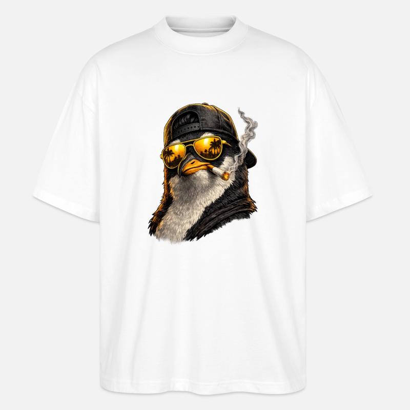 Sun penguin with palm tree reflection - Stanley/Stella Oversized Unisex Organic T-shirt Blaster 2.0 - white