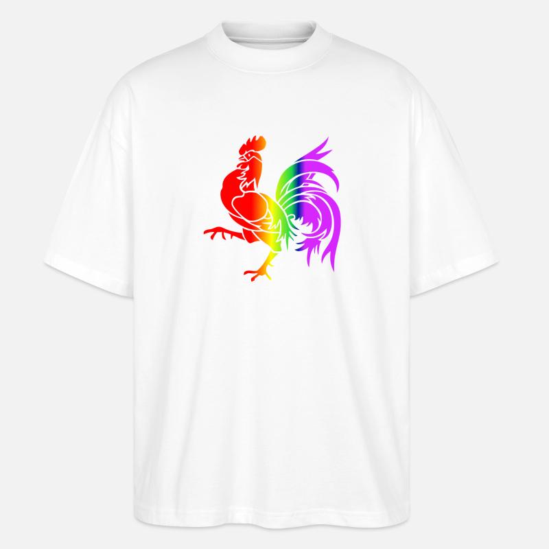 Bunter Regenbogenhahn - Stanley/Stella Oversized Unisex Bio T-Shirt Blaster 2.0 - Weiß