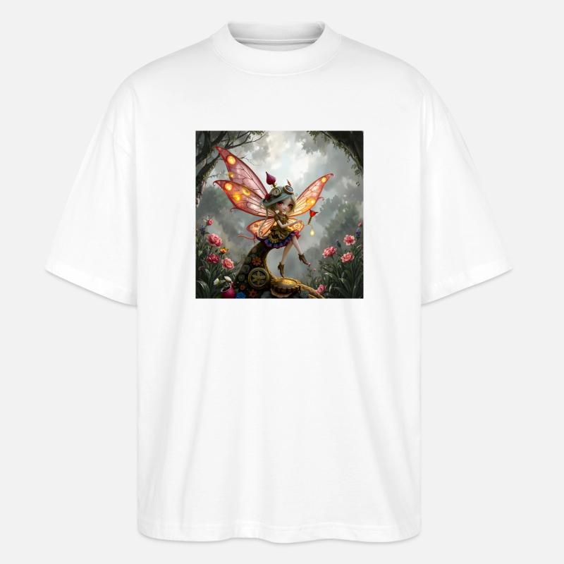 Steampunk-Fee mit Flügeln - Stanley/Stella Oversized Unisex Bio T-Shirt Blaster 2.0 - Weiß